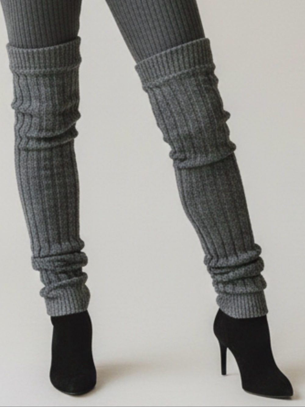 Ribbed Knit Leg Warmers Gray